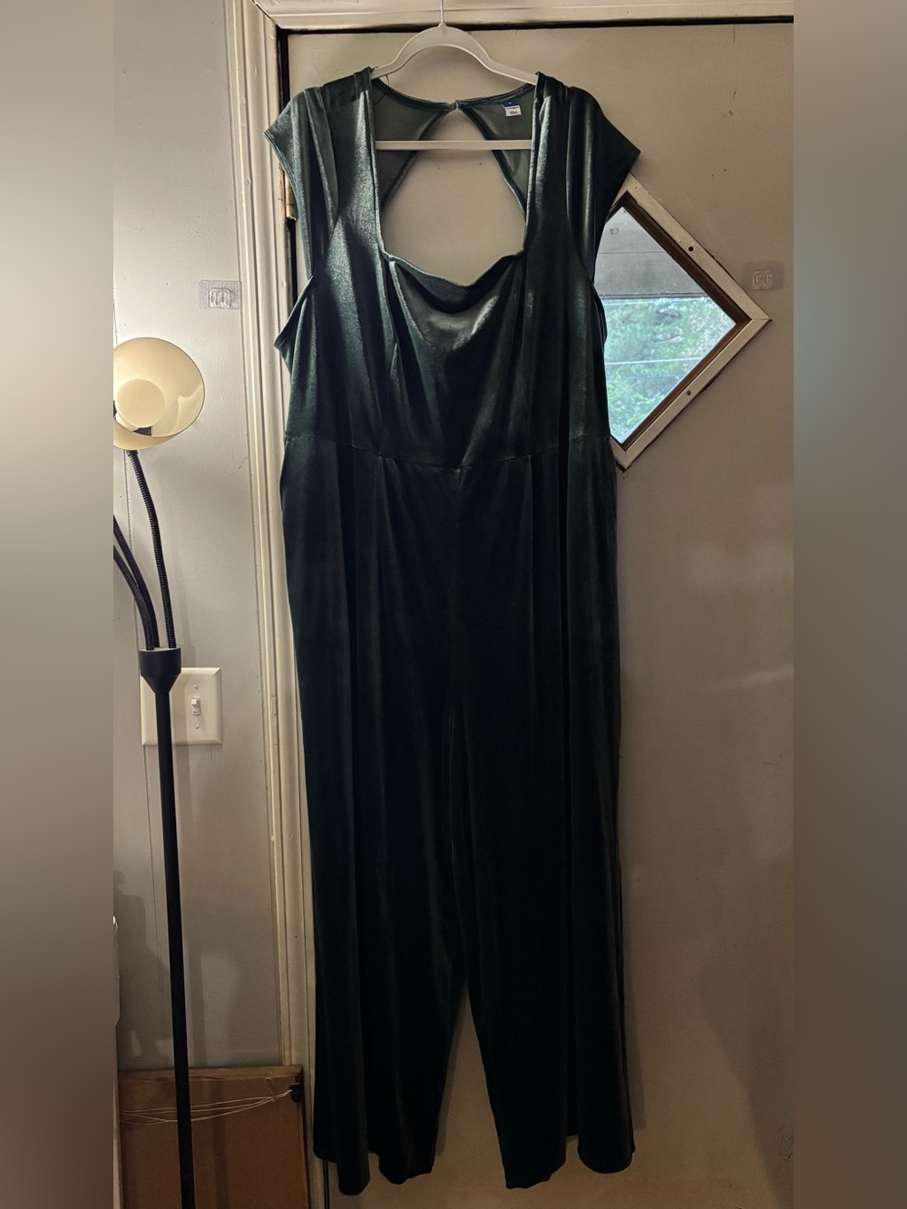 Old Navy Emerald Green Backless Velvet Jumpsuit